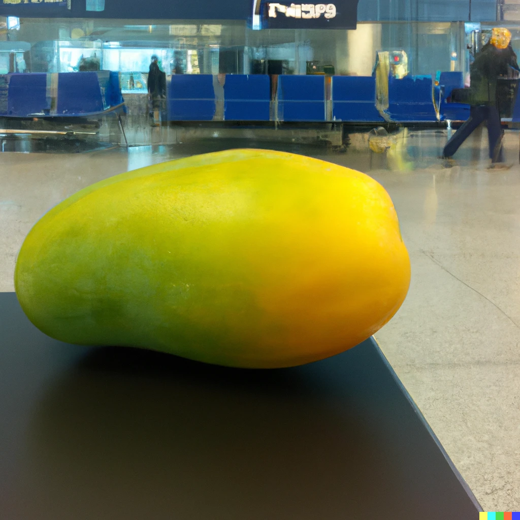Prompt: A mango in Lisbon airport