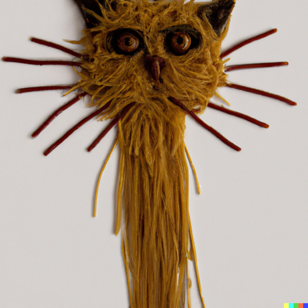 Prompt: a cat made of spaghetti in the style of H.P. lovecraft
