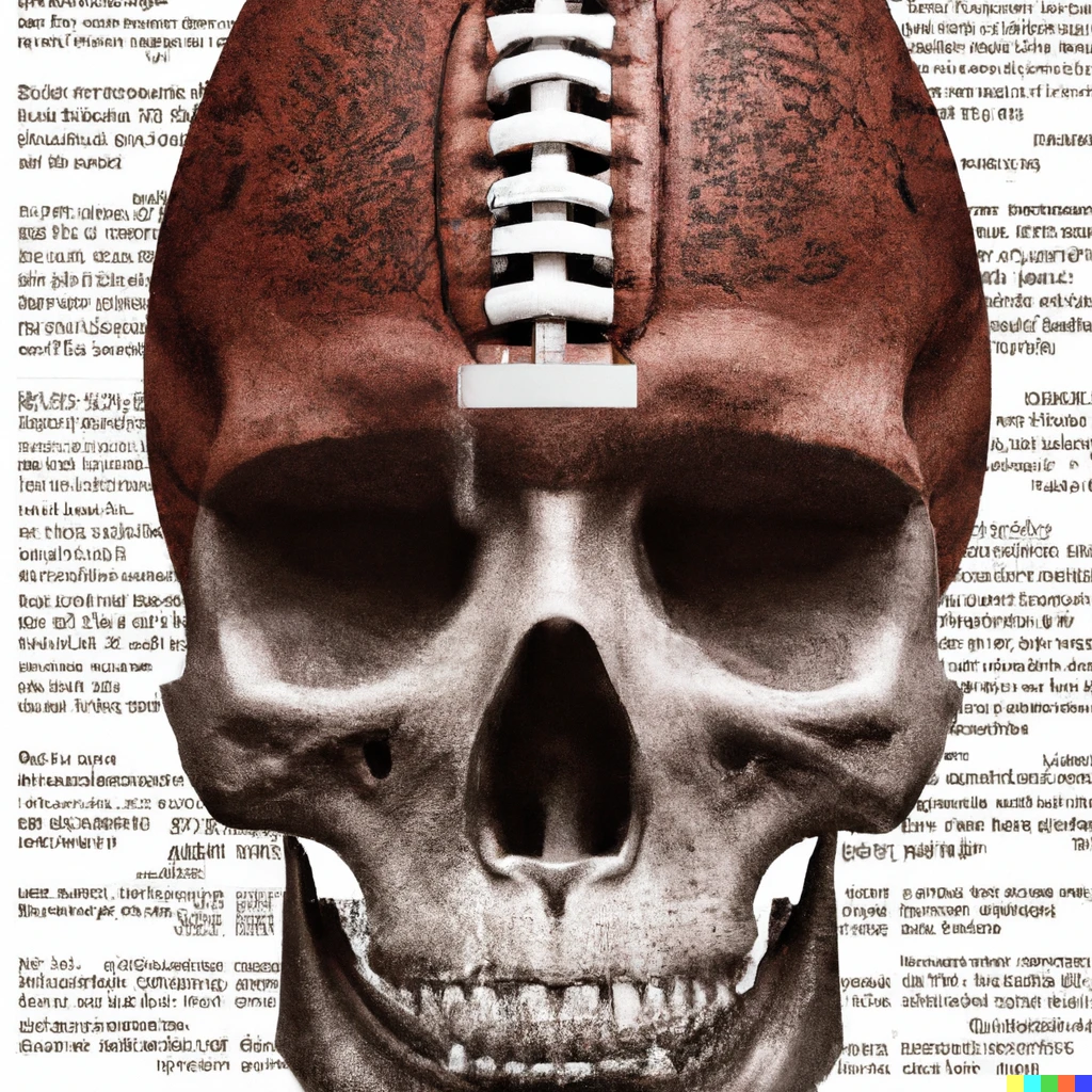 Prompt: American football as a human skull, highly detailed medical book