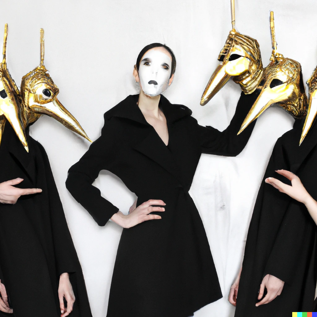 Prompt: Surreal fashion at Metgala, with surreal wird masks