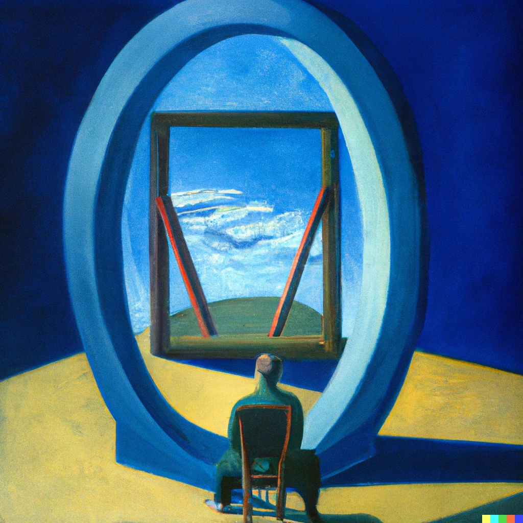 Prompt: "You cannot experience the world, or even your own body, objectively. Your experience is always from a particular perspective, and no perspective is universal." oil painting by de Chirico
