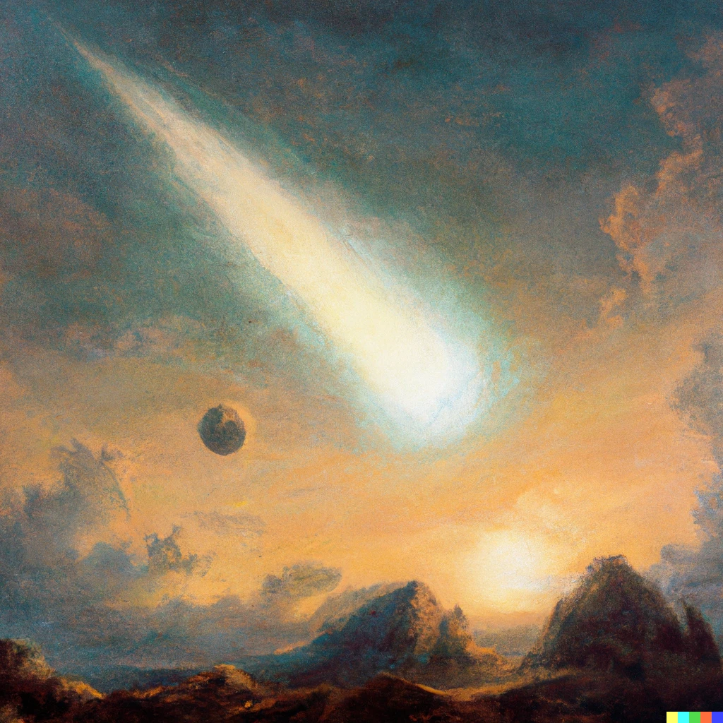 Prompt: A meteor falling on Earth, oil on canvas by John Martin