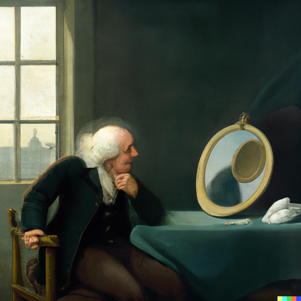 Prompt: Egoist, oil painting by Joseph Ducreux