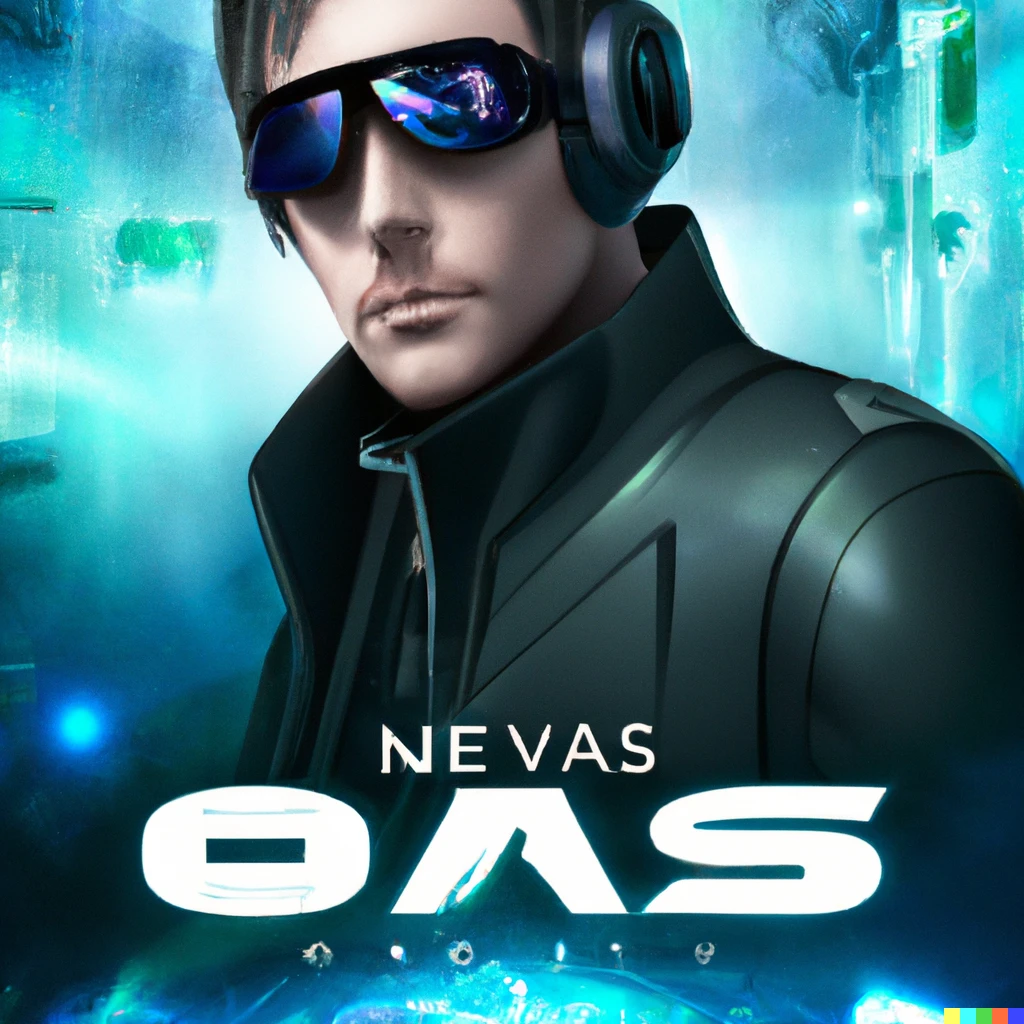 Prompt: Poster of Neo of The Matrix Movie as an Oasis character of Ready Player One Movie using VR headset