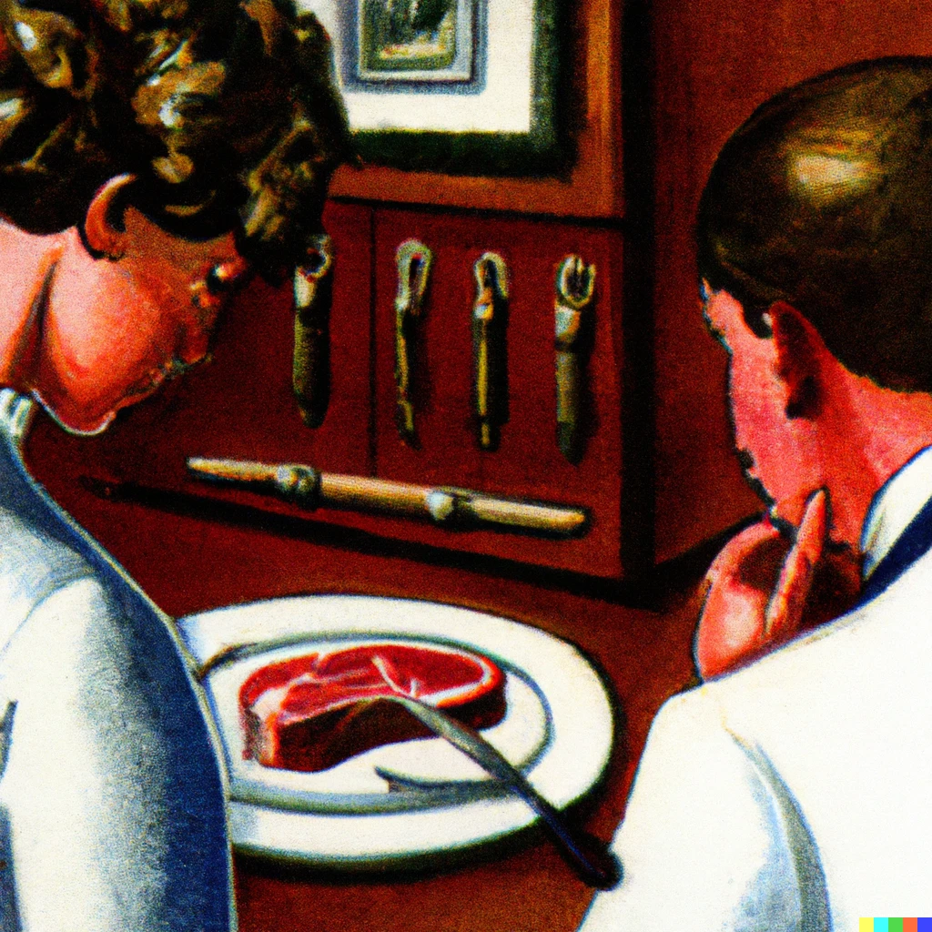 Prompt: proof of steak, by Norman Rockwell