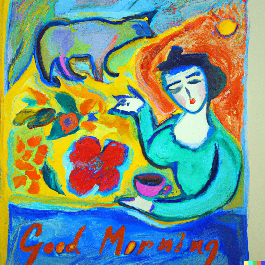 Prompt: Good morning, a paiting by Marc Chagall