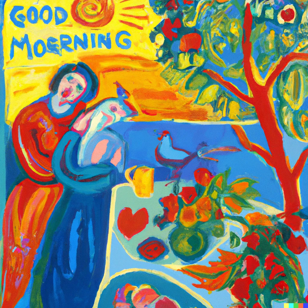 Prompt: Good morning painting by Marc Chagall