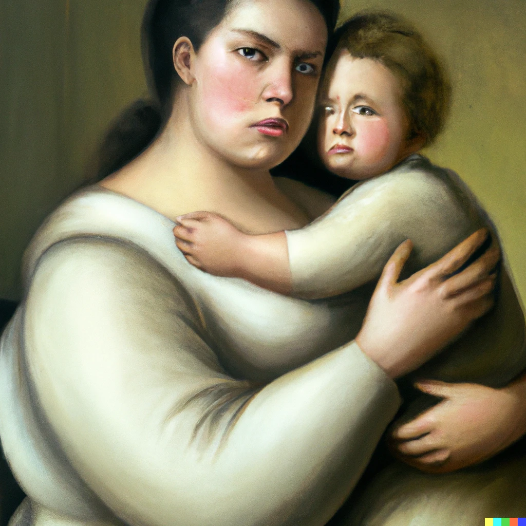 Prompt:  Mother, oil painting, by Botero