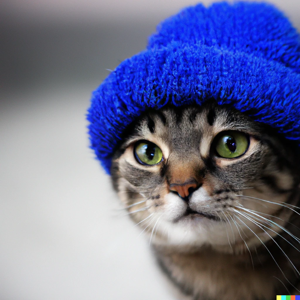 Prompt: A cat in a blue hat.