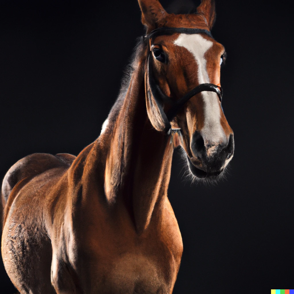 Prompt: Usual horse without any knowedge about Machine Learning, studio light.