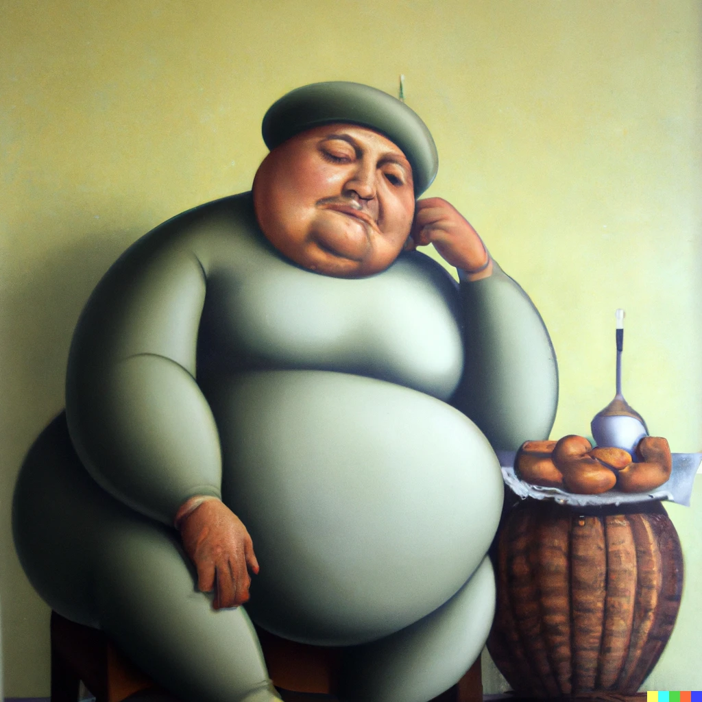 Prompt: Good morning, by Fernando Botero