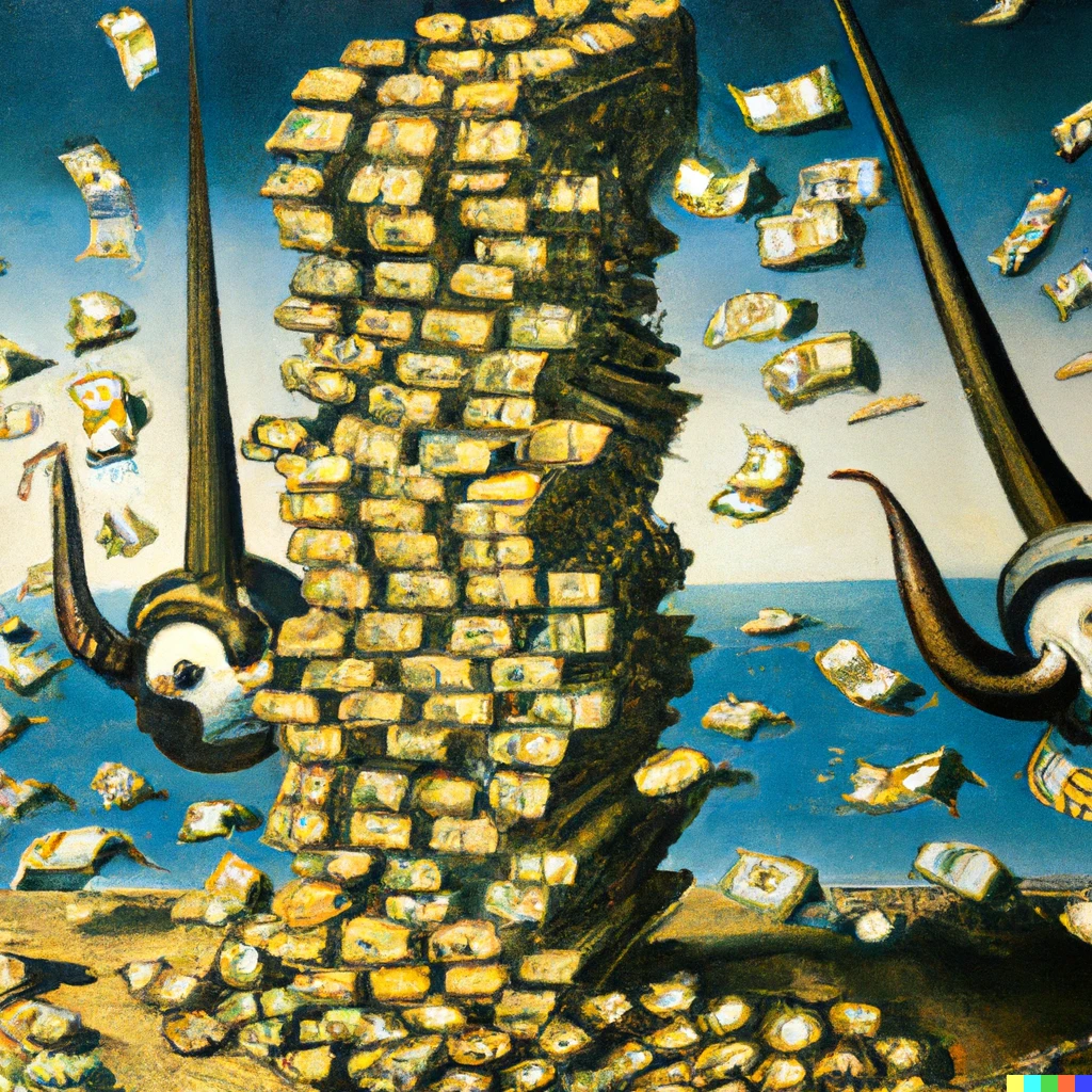 Prompt: tremendous amount of money, oil painting by Salvador Dalí, without humans