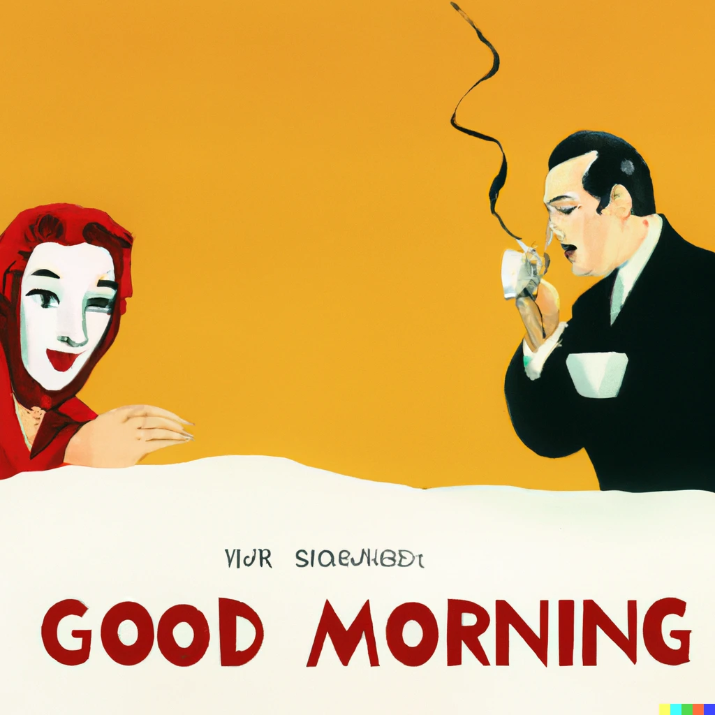 Prompt: Good morning, a movie poster for a movie by Fellini