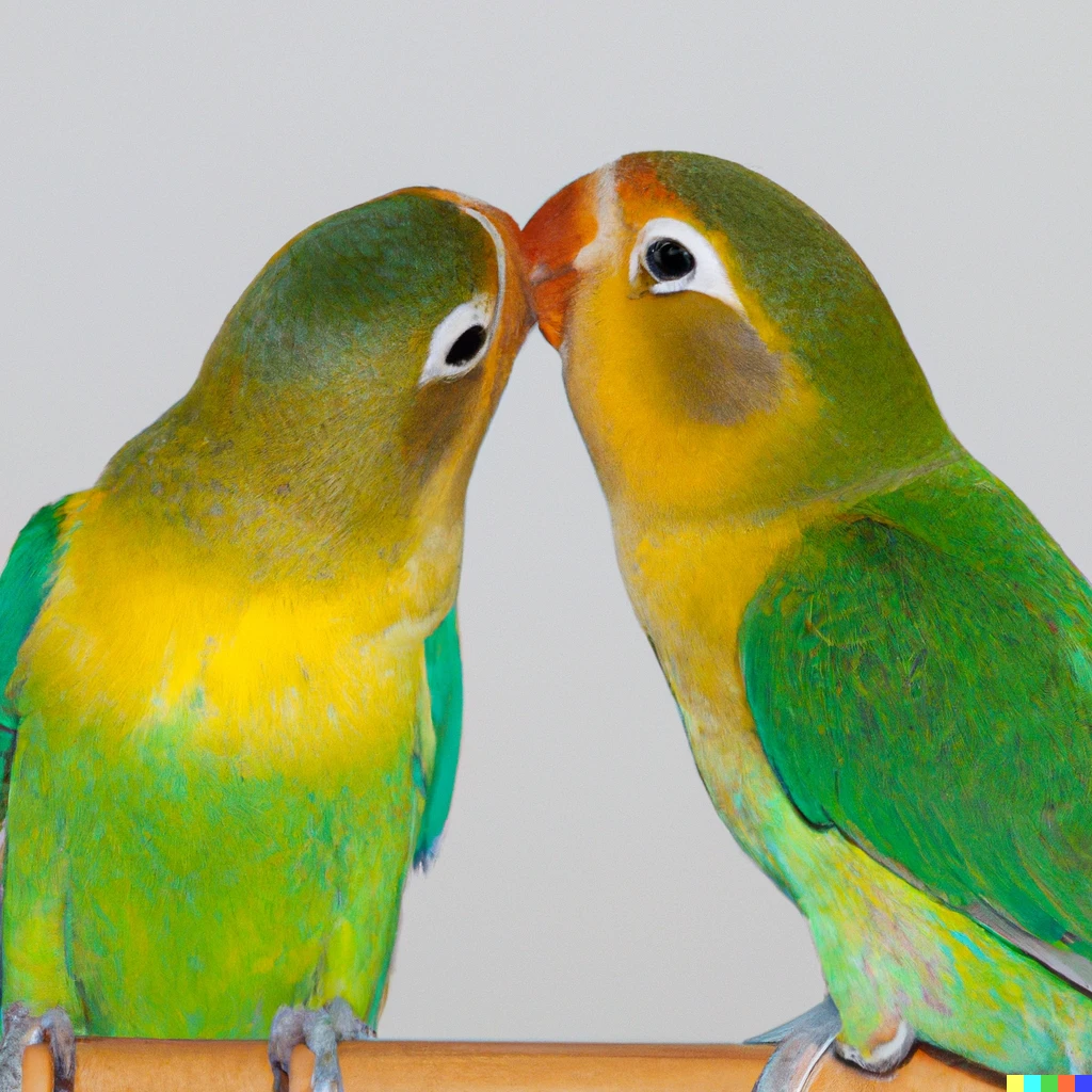 Prompt: A pair of lovebirds playing, macro, extremely detailed
