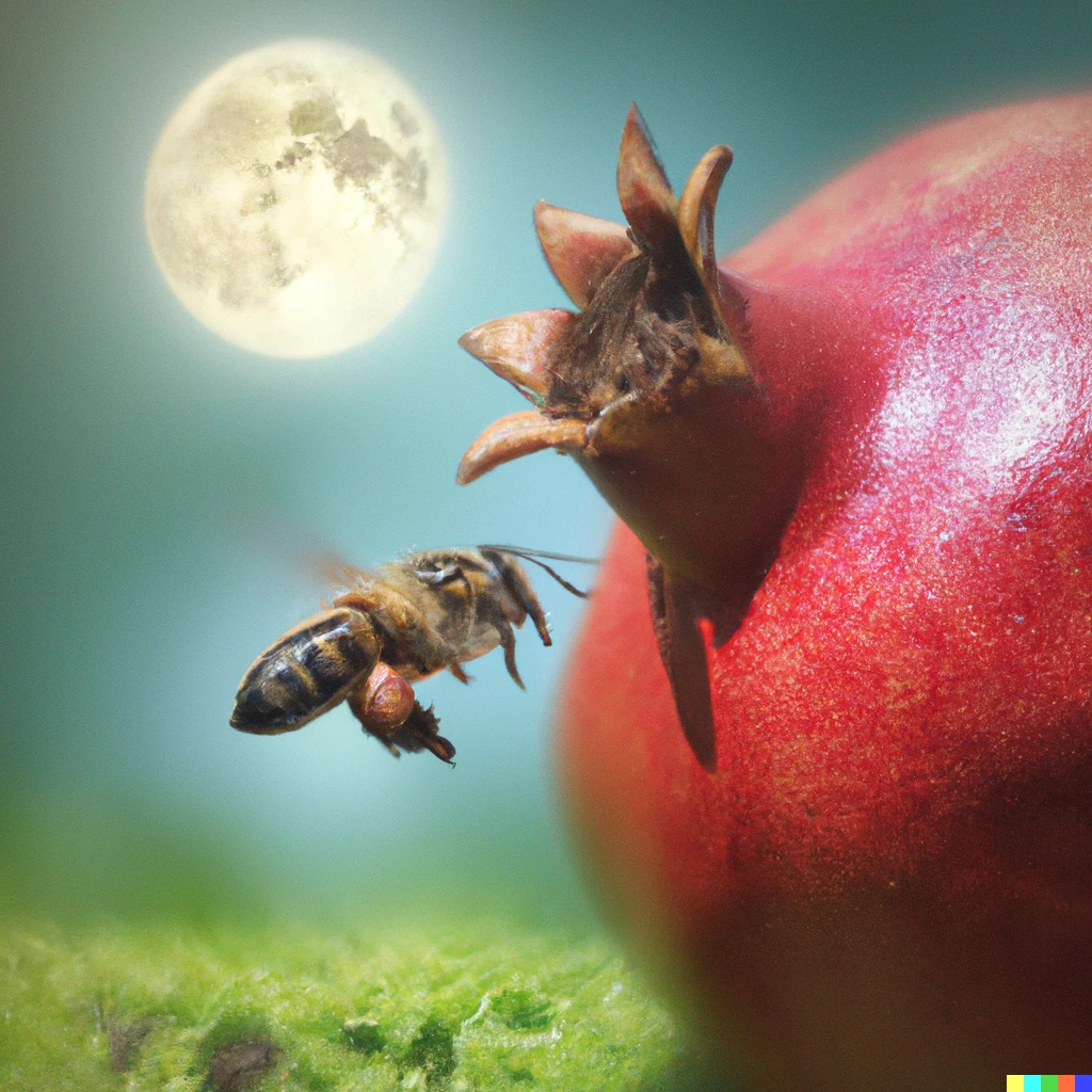 Prompt: Dream Caused by the Flight of a Bee Around a Pomegranate a Second Before Awakening"