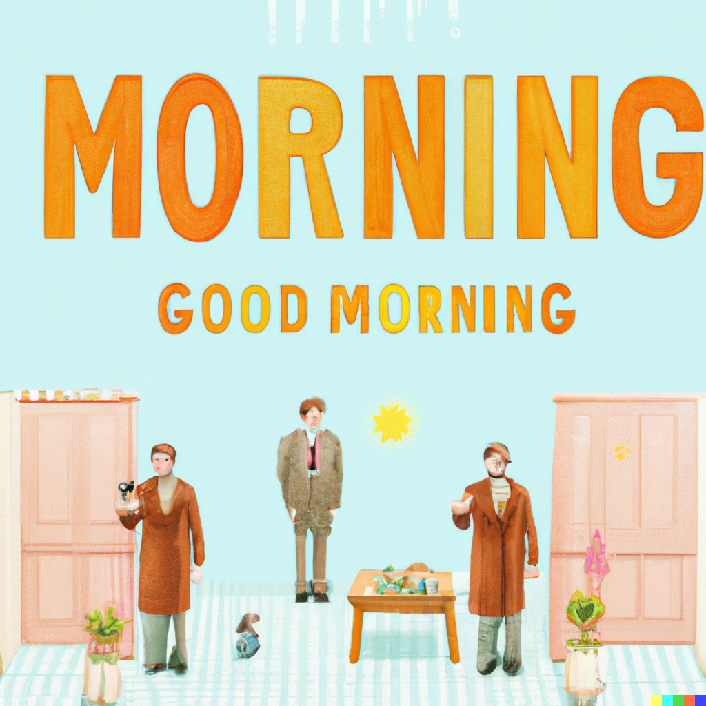 Prompt: Good morning, a movie poster for a movie by Wes Anderson