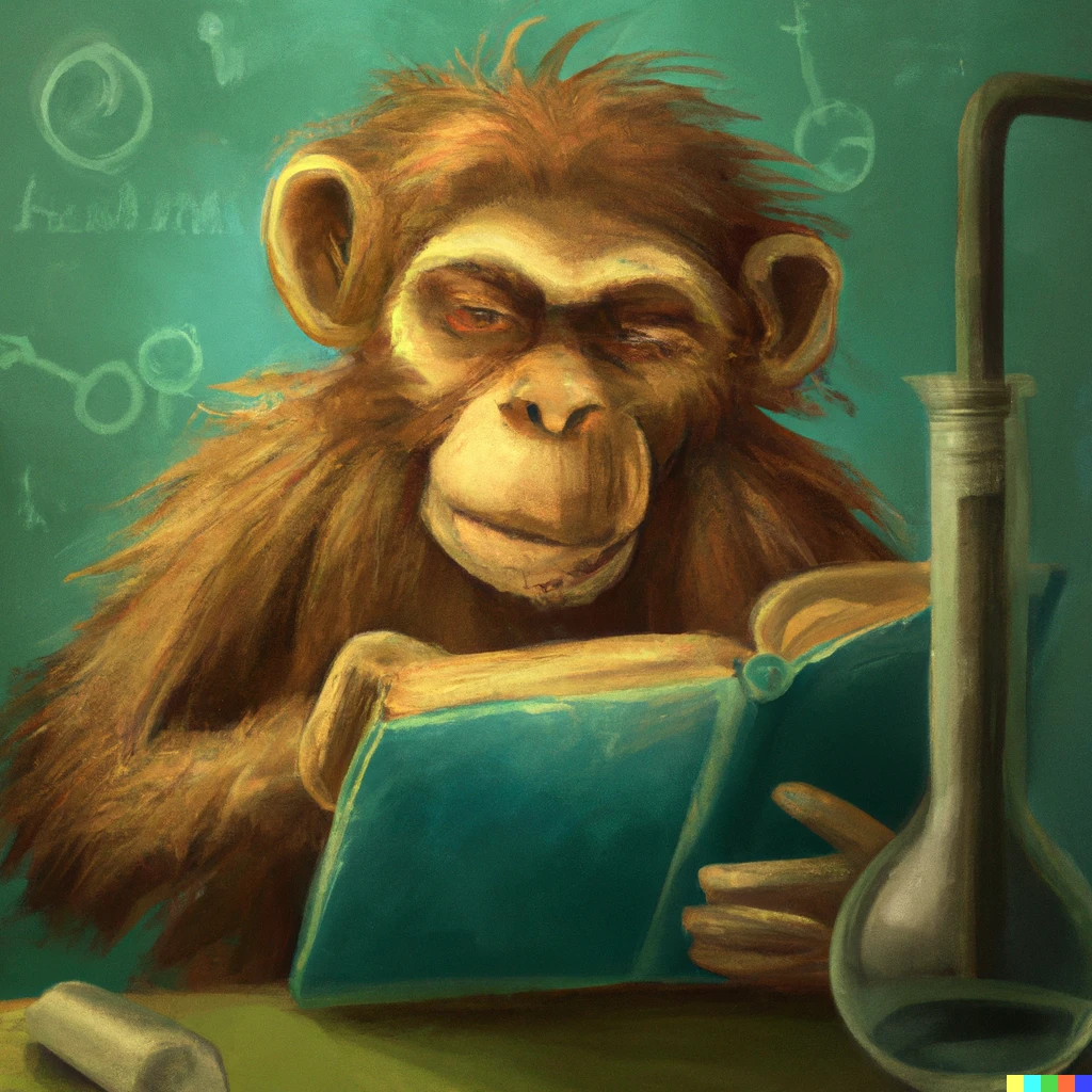 Prompt: monkey learning science, digital art