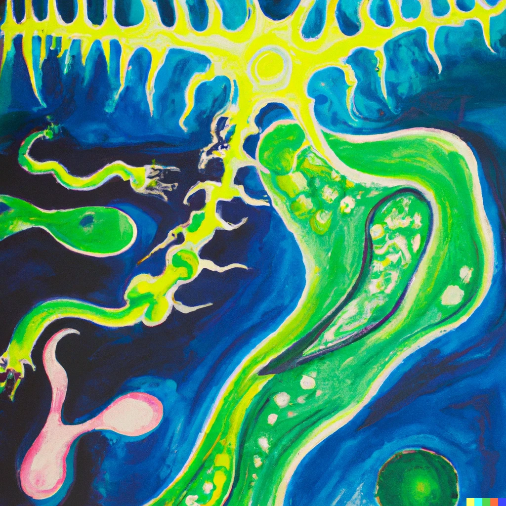 Prompt: An abstractionists painting of systems immunology and viruses