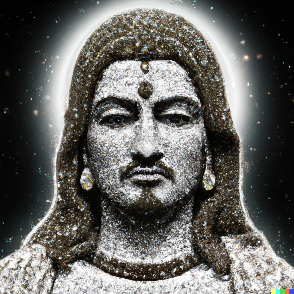 Prompt: Photorealistic portrait of a Jesus, Buddha and Krishna morph made of stars, intricate, high detailed, high quality, 4k 