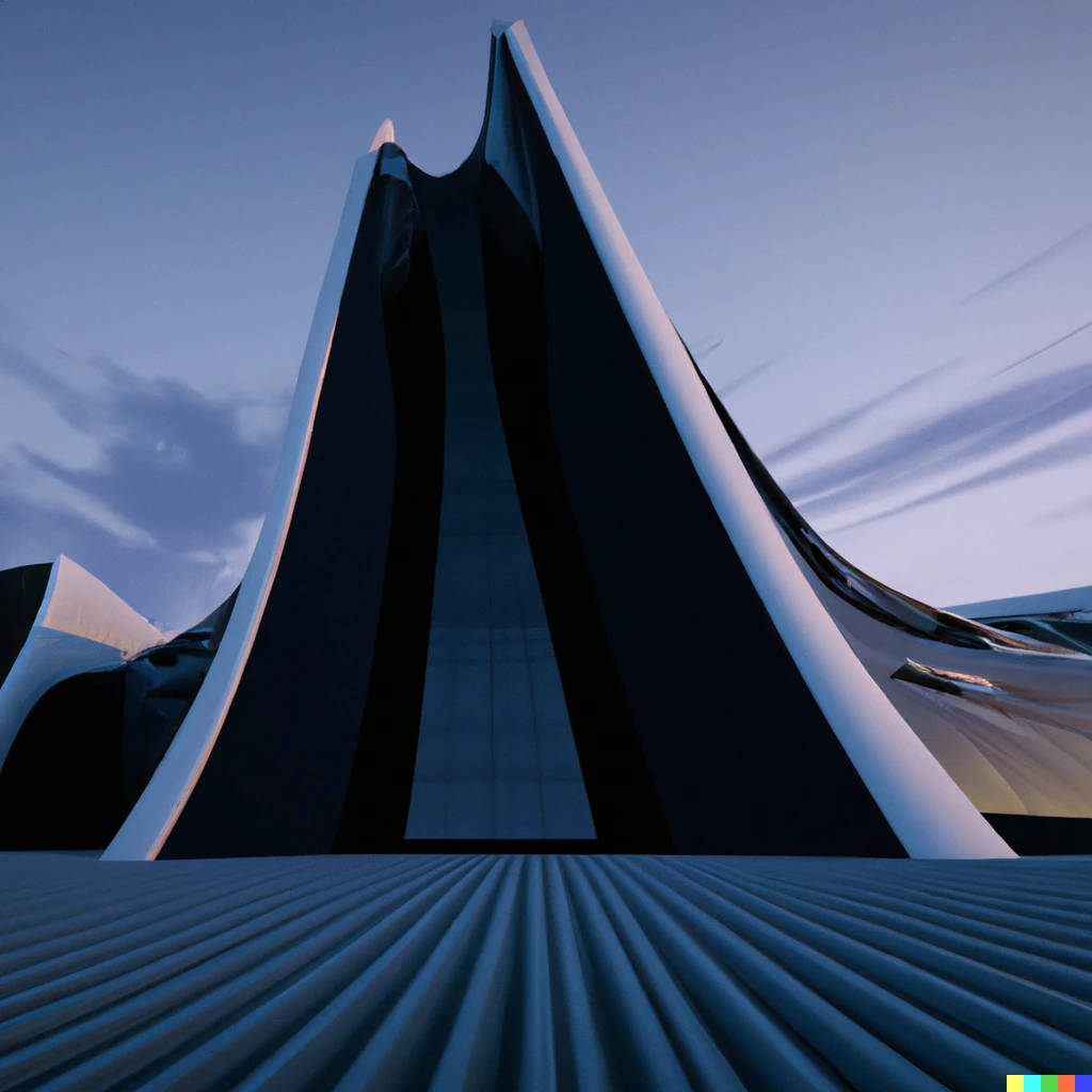 Prompt: Alien office building made of concrete, stone and glass, neo futuristic architecture, photorealistic, high quality, 4k 