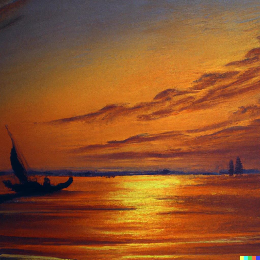 Prompt: A painting of a "Sunset on the Venetian Lagoon" in the style of Ivan Aivazovsky