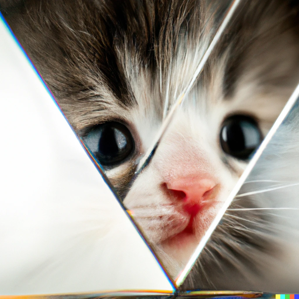 Prompt: looking through a prism at a kitten, studio, macro