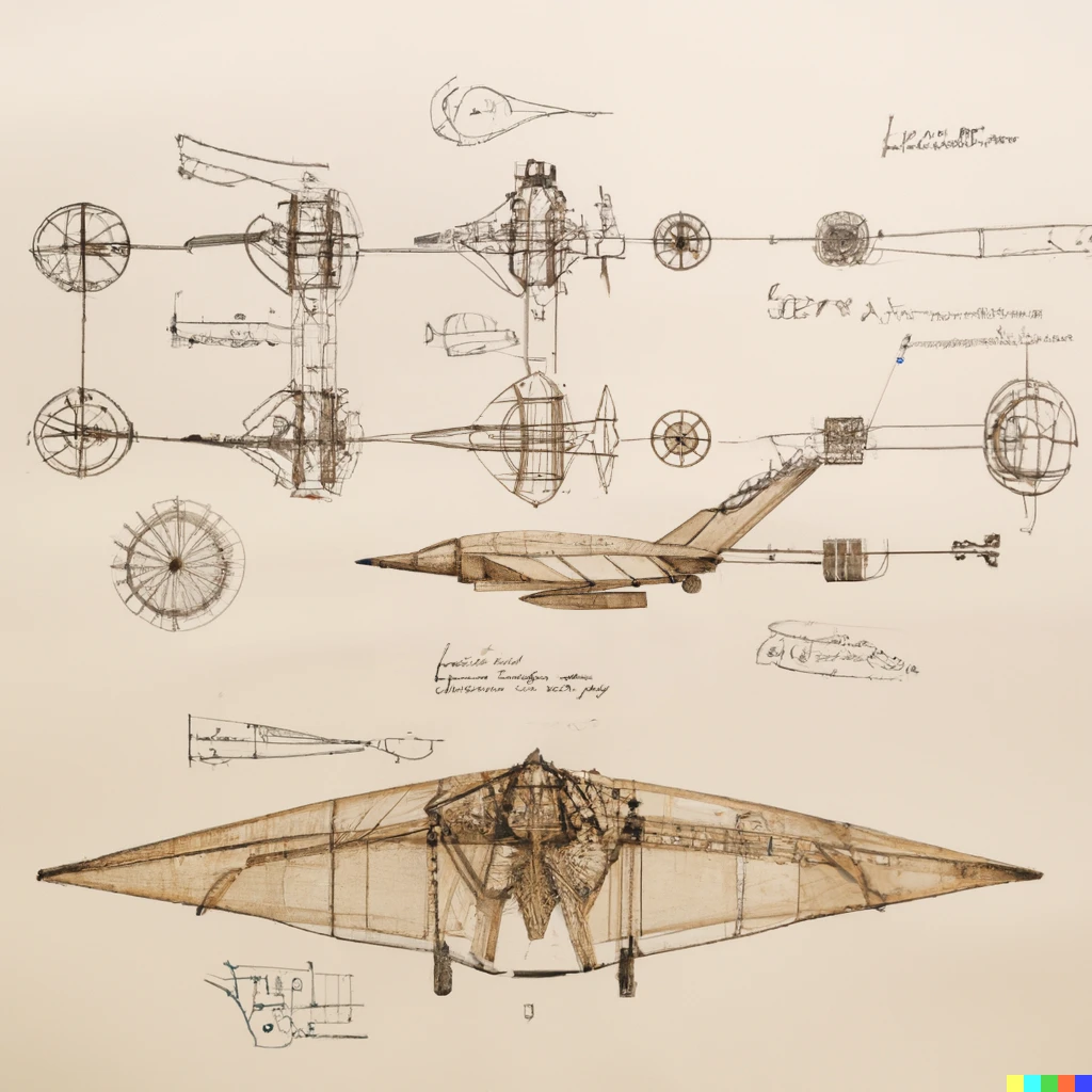 Prompt: Leonardo da Vinci early sketches of the F-35
