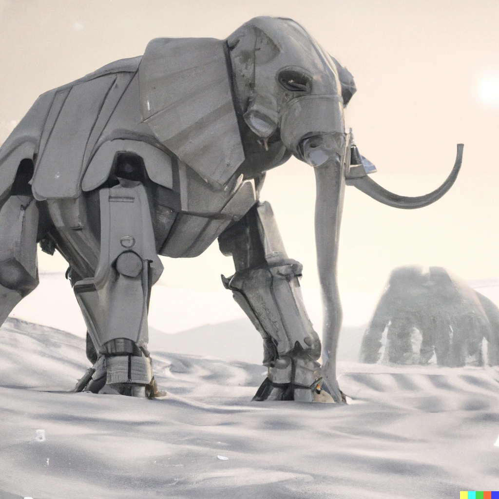 Prompt: elephant AT-AT walking through Hoth, digital art