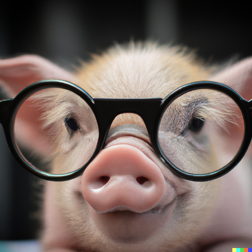 DALL E A 35mm Macro Photo Of A Baby Pig Wearing Glasses Extremely Detailed