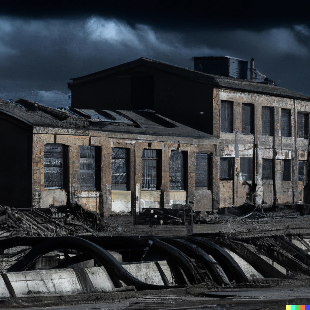 Prompt: Hyper-realistic photo of an abandoned industrial site during a storm.