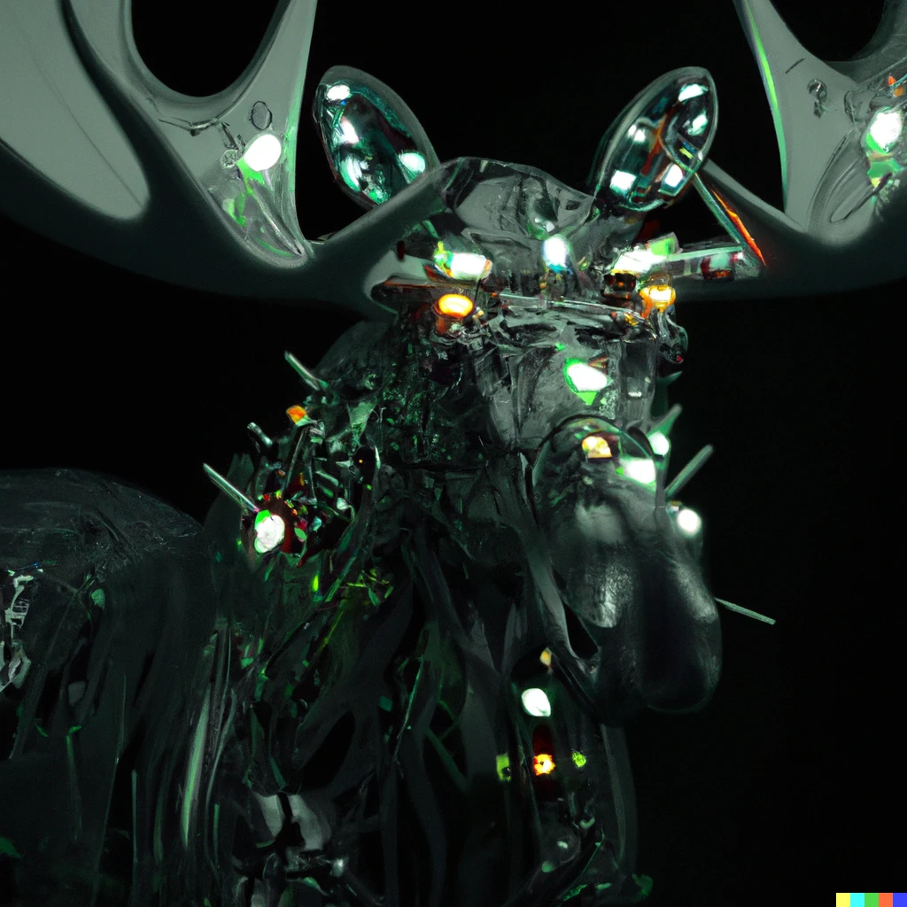 Prompt:  a cybertronic moose, leds, high detail, sharp, studio, digital art