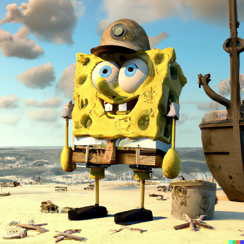 Prompt: Spongebob dressed as a soldier during WW2 landing in the beach of Normandy, digital art 