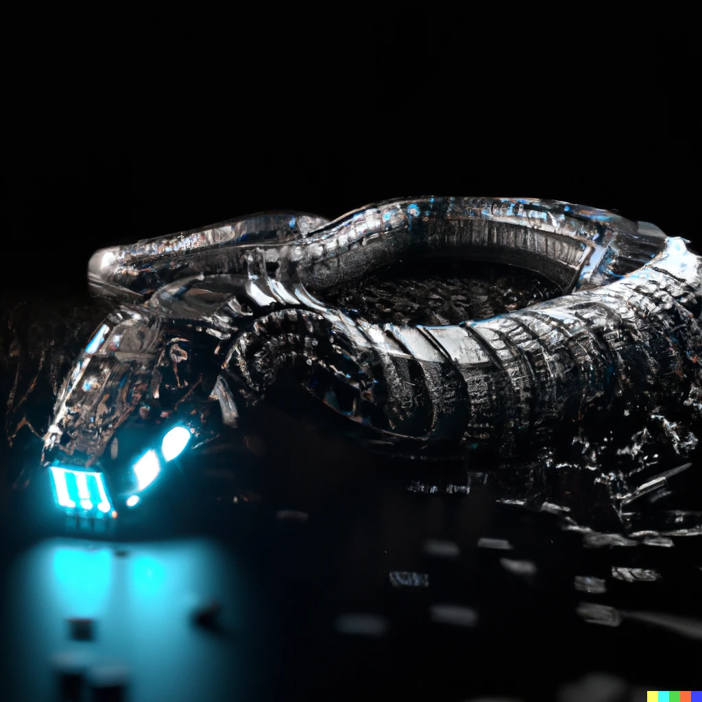 Prompt:  a cybertronic snake, leds, high detail, sharp, studio, digital art