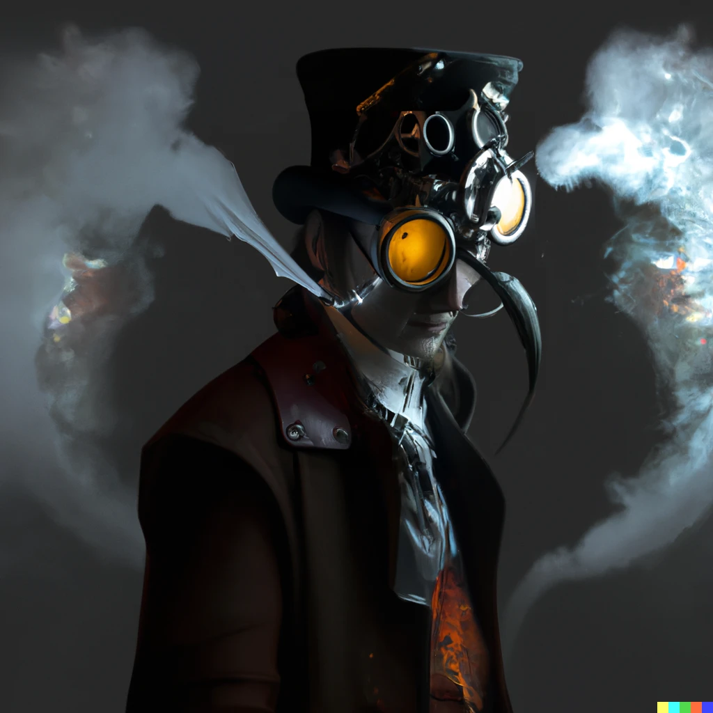 Prompt: steampunk plague doctor,  illuminated suit, studio, digital art, detailed, portrait
