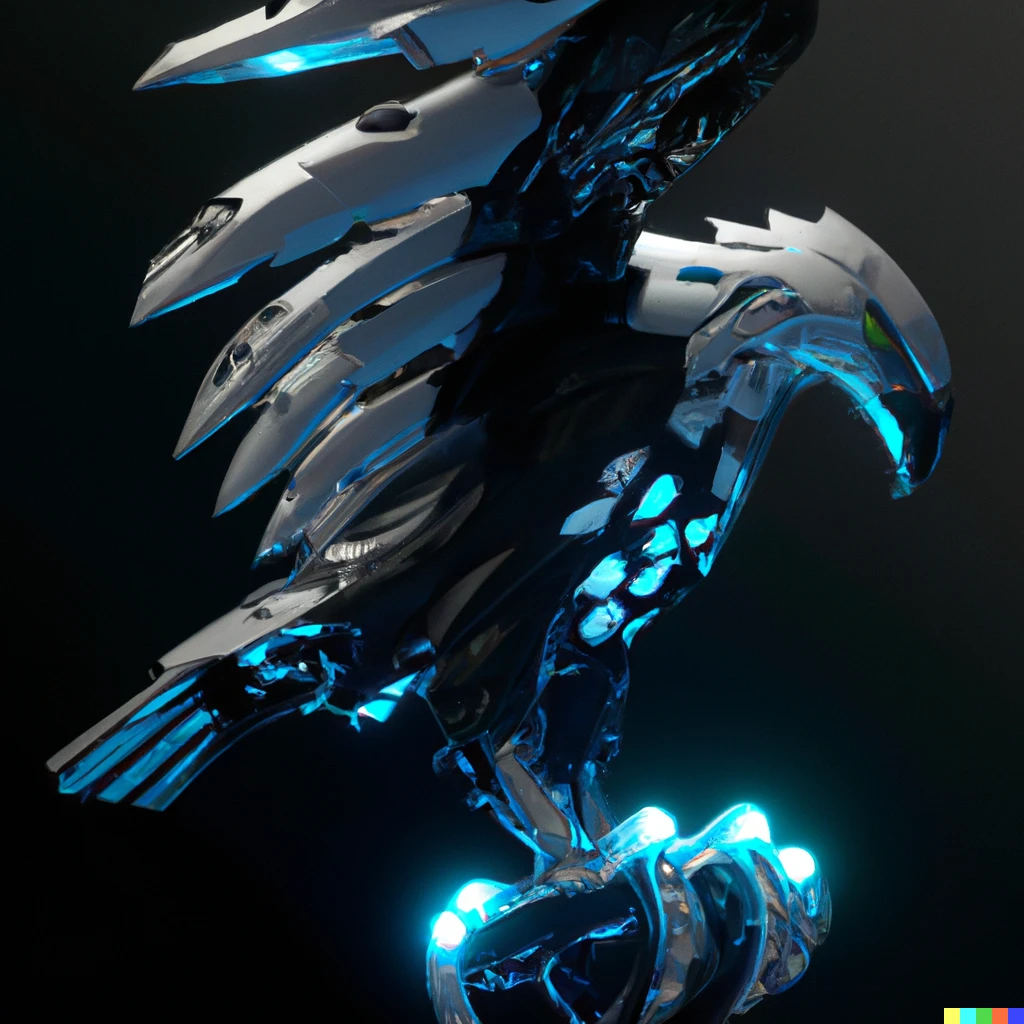 Prompt:  a cybertronic eagle, leds, high detail, sharp, studio, digital art