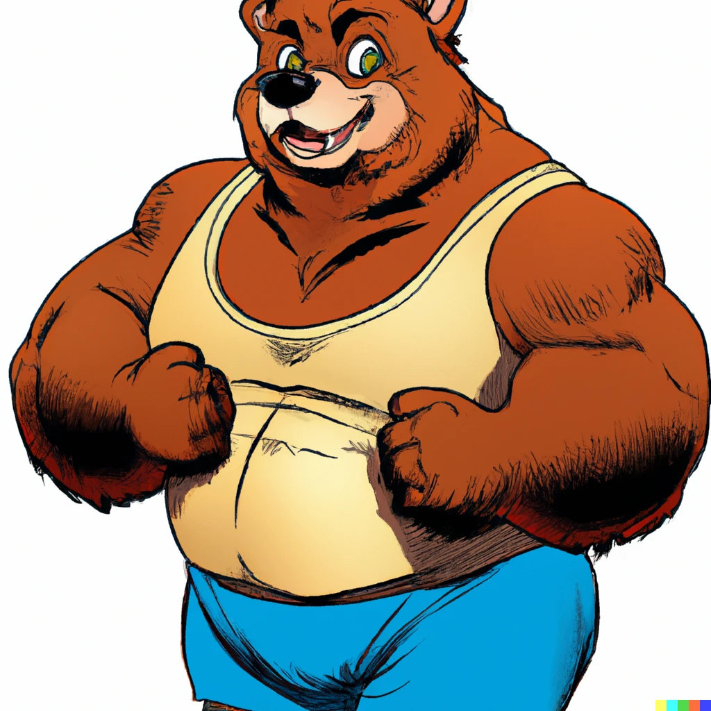 Prompt: a fat muscular bear from a disney movie