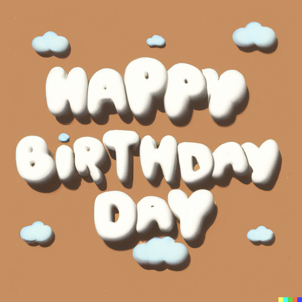 Prompt: "Happy Birthday!" written with clouds, digital art