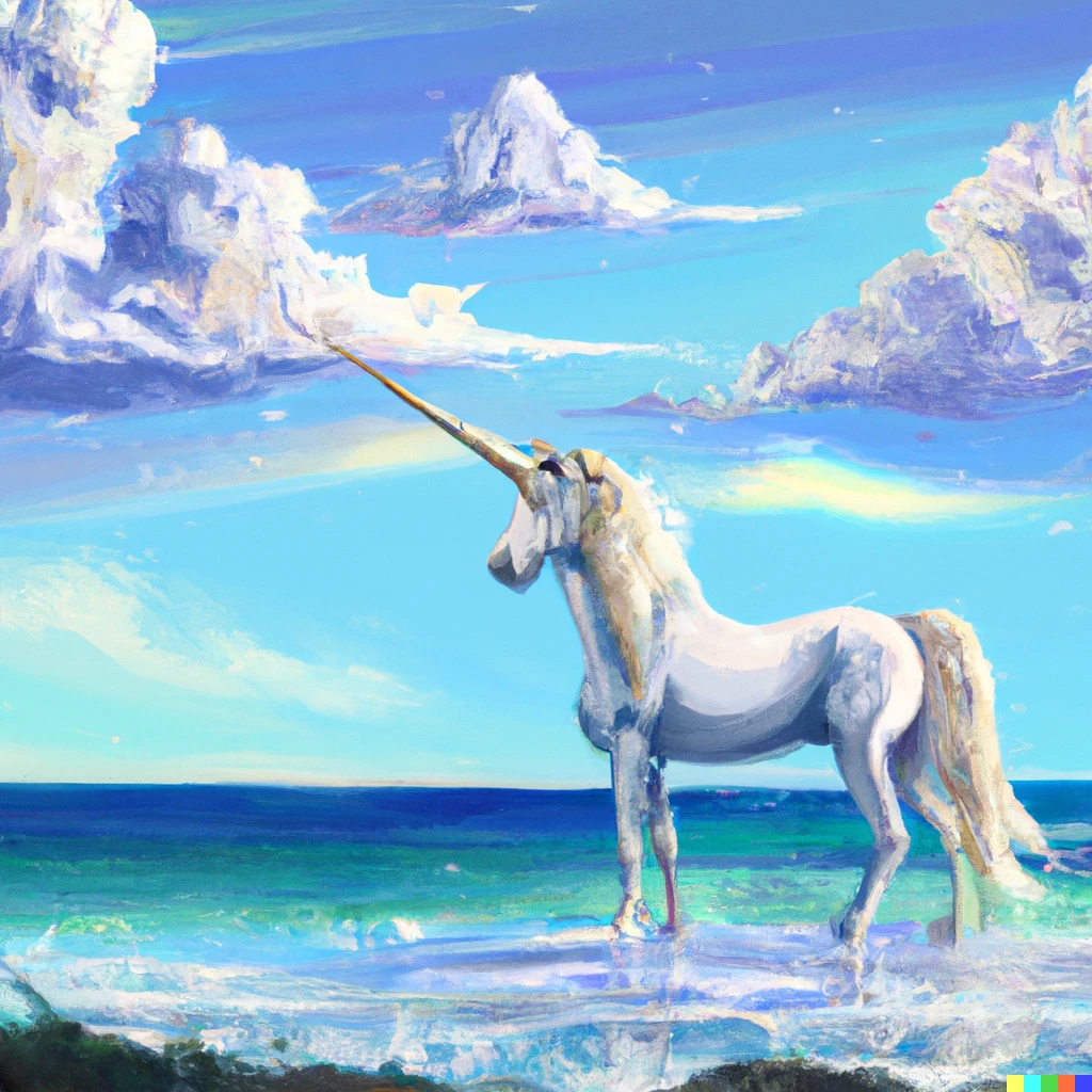 Prompt: Digital art of Unicorn standing on the ocean