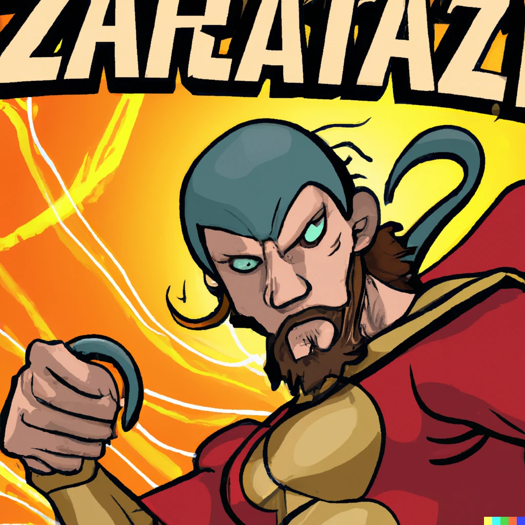 Prompt: Zarathustra as a Marvel comic superhero
