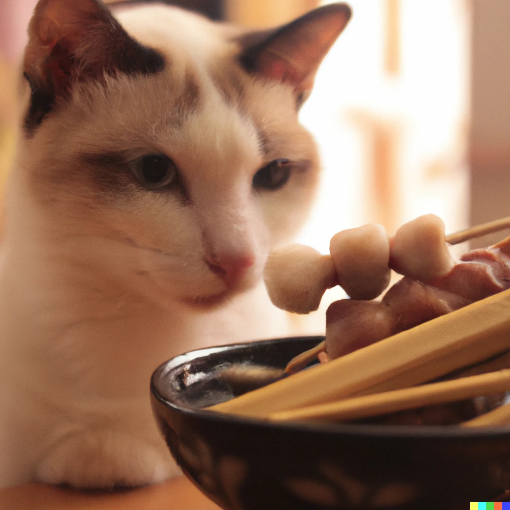 Prompt: a photograph of an oden and a cat