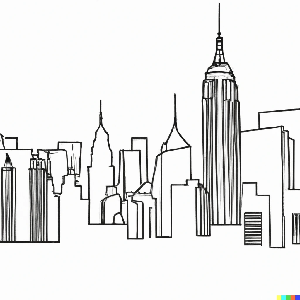 Prompt: line drawing of manhattan skyline