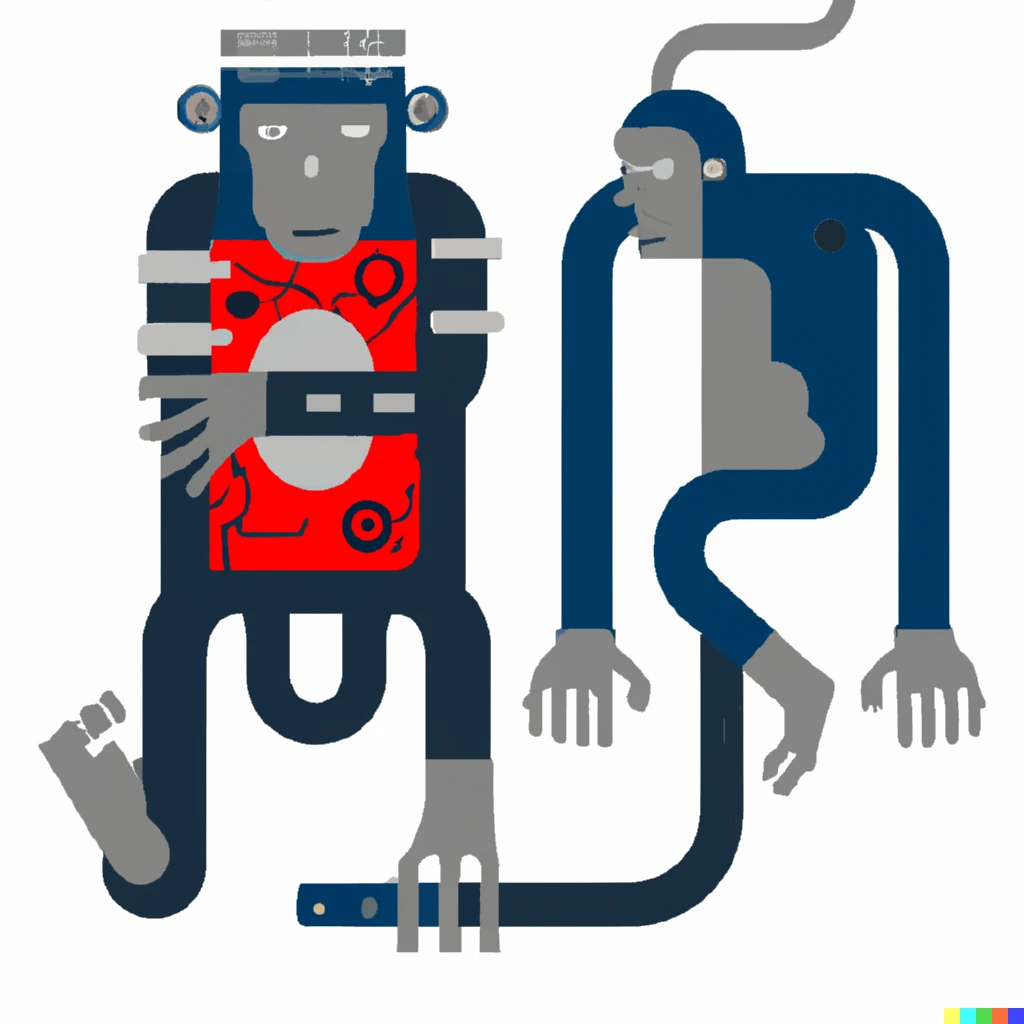 Prompt: Machine with human arms and monkey arms