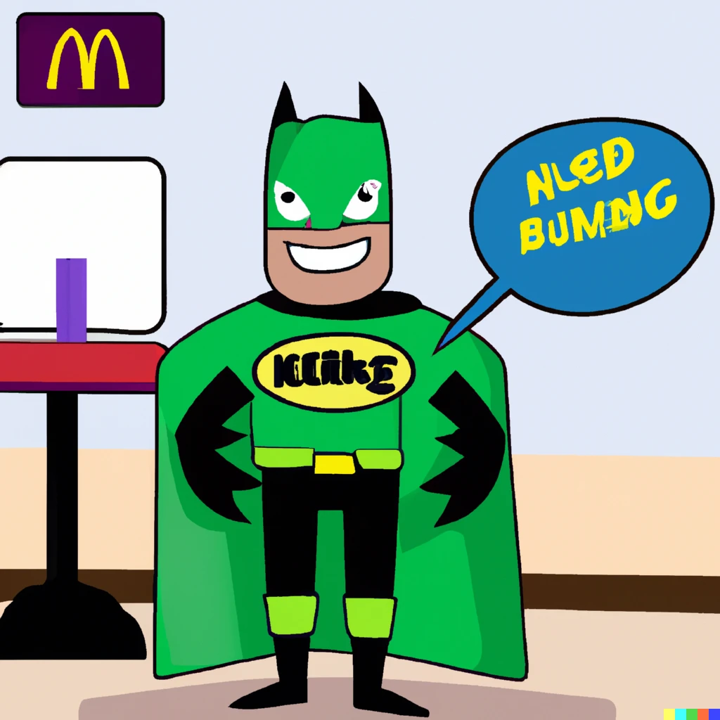Prompt: Green Batman is working at Burger King