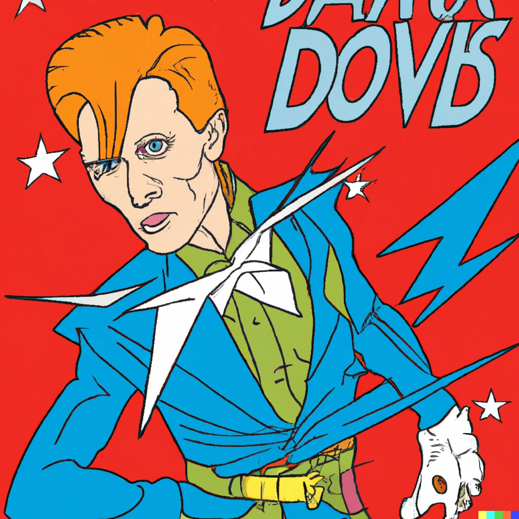Prompt: david bowie as a silver-age superhero