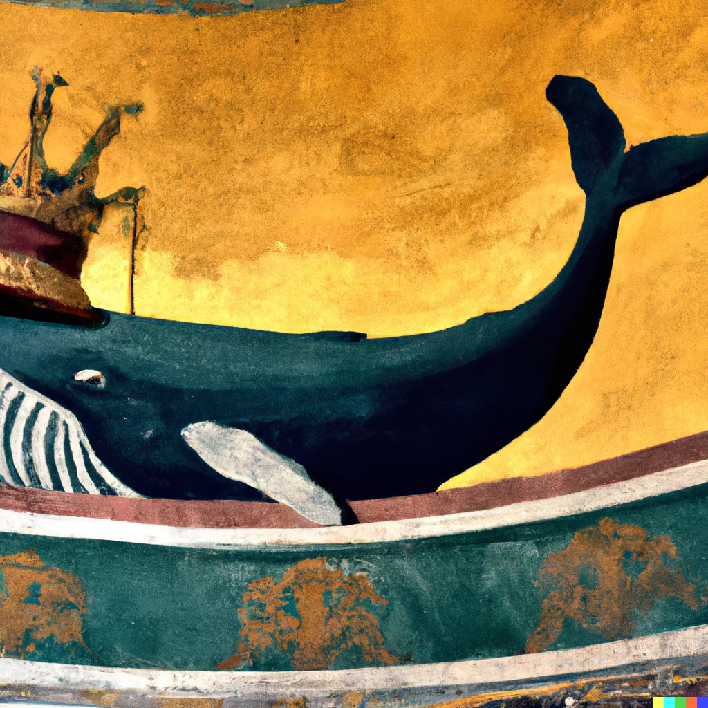 Prompt: medieval art of a whale being crowned emperor of rome in a palace