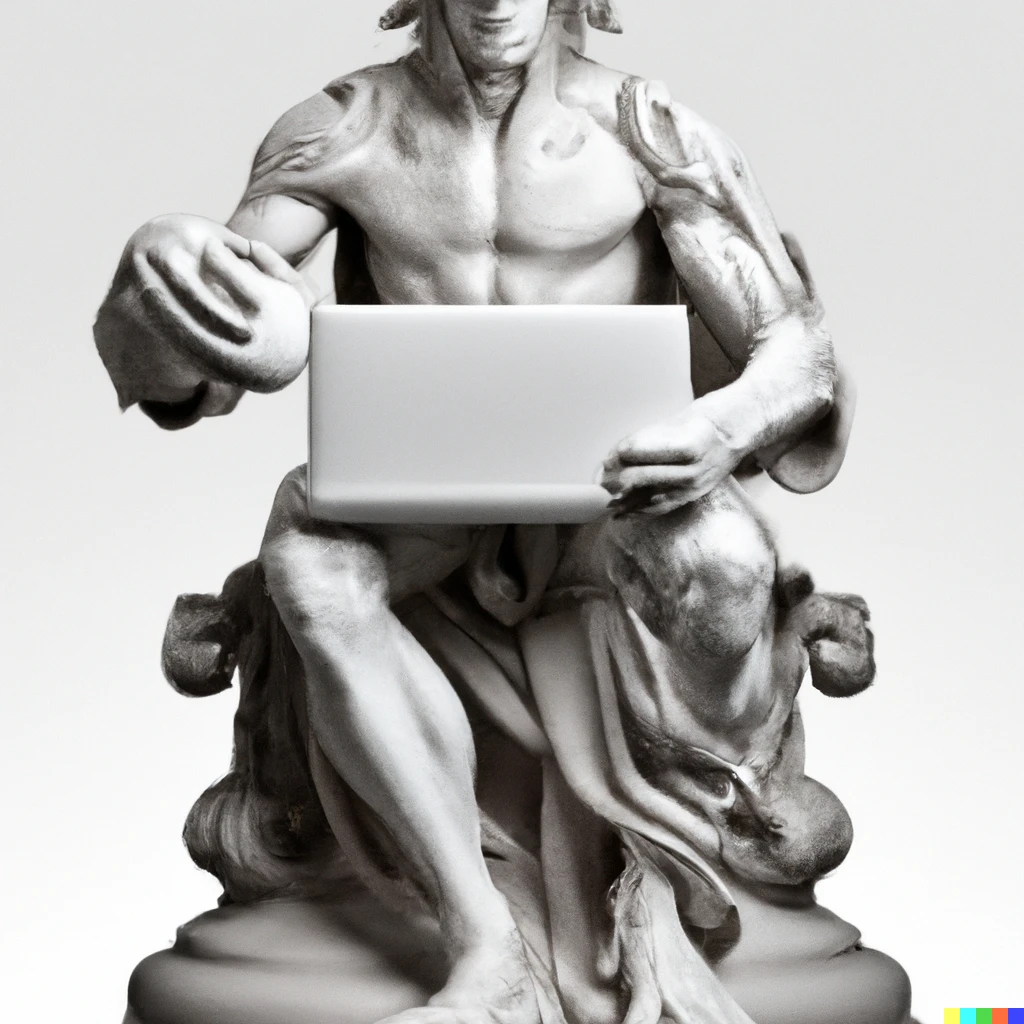 Prompt: white marble baroque statue of pc gamer