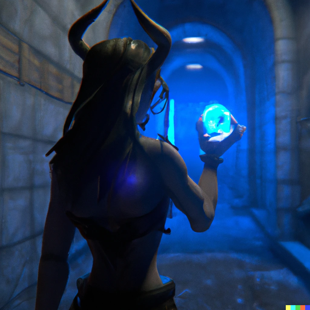 Prompt: A beautiful petite demon girl with a small cup size and with horns and a tail, wet and glossy skin, casting a powerful magic spell, glowing magic circle with writing cast in front of hand, wearing a skimpy outfit, view from the side, full body showing, in a dungeon corridor, hyper realistic, octane render, unreal engine 5, v-ray, 8k, 4k