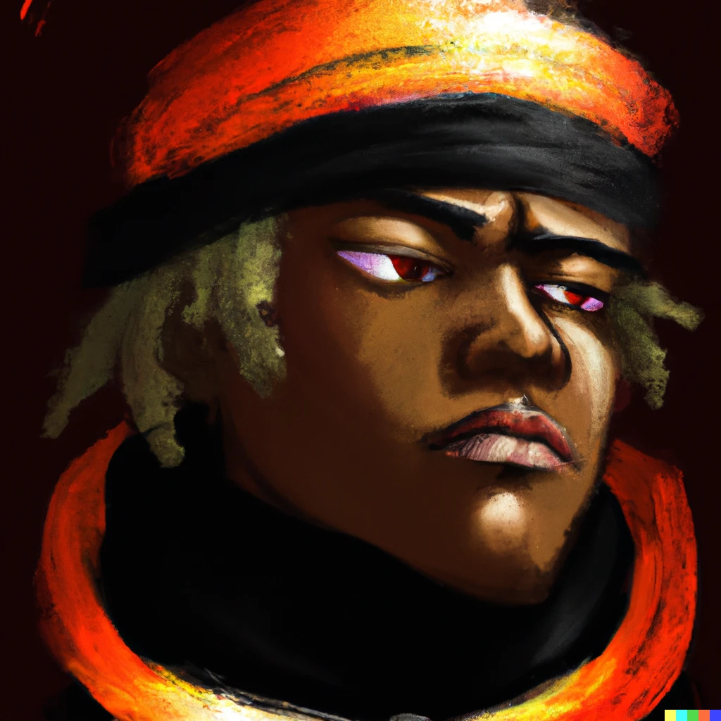 Prompt: Naruto as a black person in the style of rembrandt