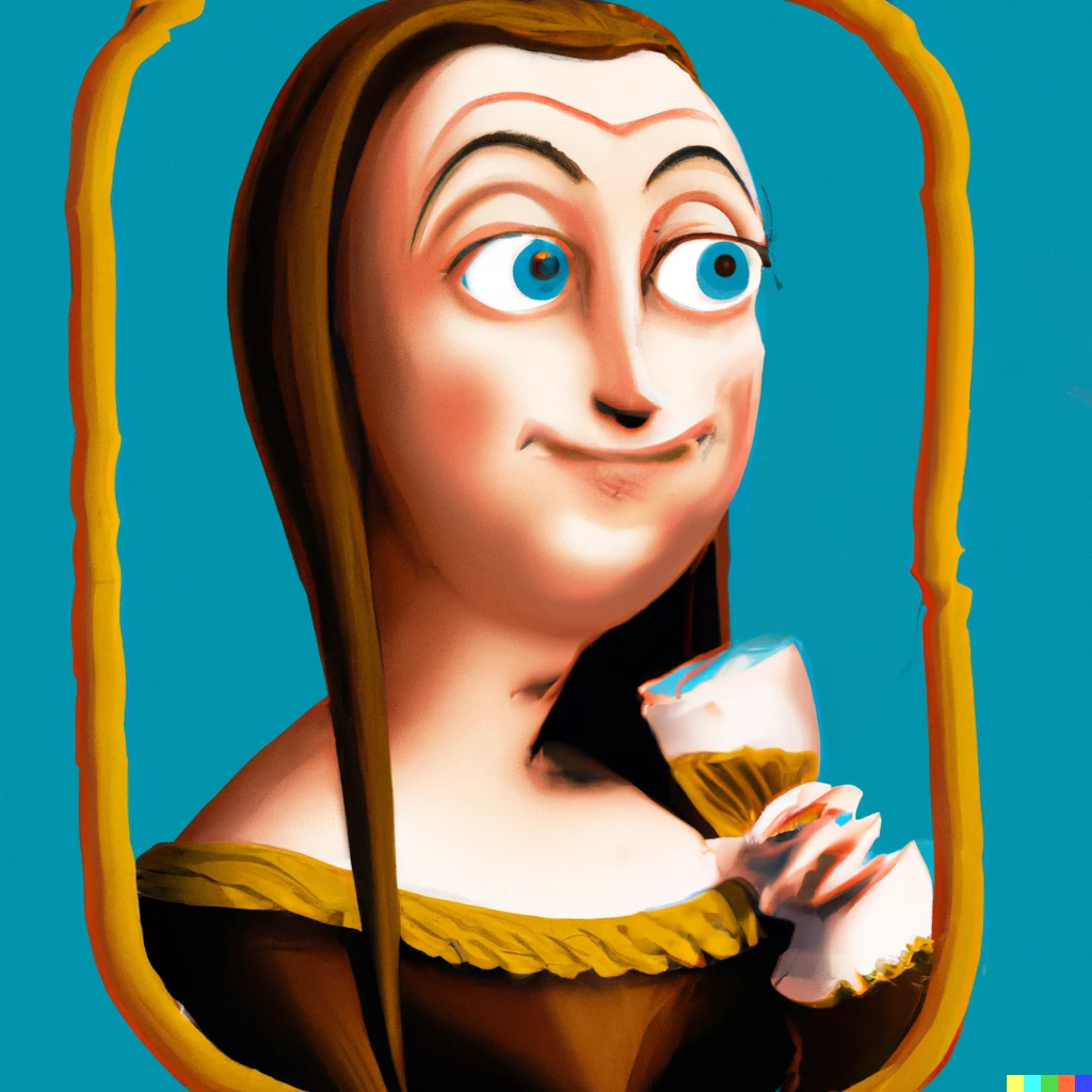 Mona Lisa in the style of Walt disney drinking a beer | DALL·E 2 | OpenArt