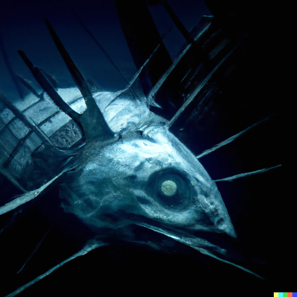Prompt: photo of a mystic and terrifying gigantic sea creature submerging pirate ships